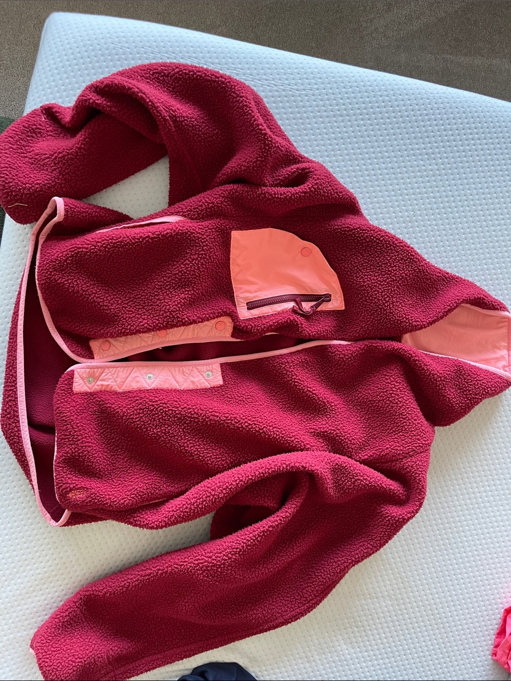 FP Movement by Free People Raspberry Pink Sherpa Puffer Jacket with Coral Trim